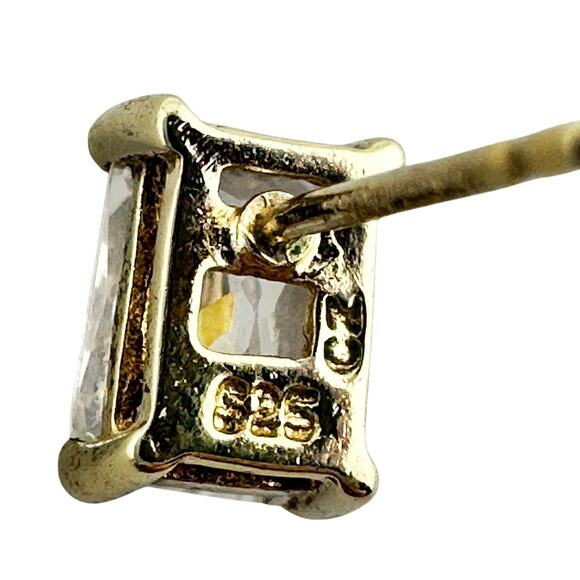 925 Sterling Silver Ross Gold Plated Elongated Princess Cut CZ .25" Studs - Picture 4 of 4